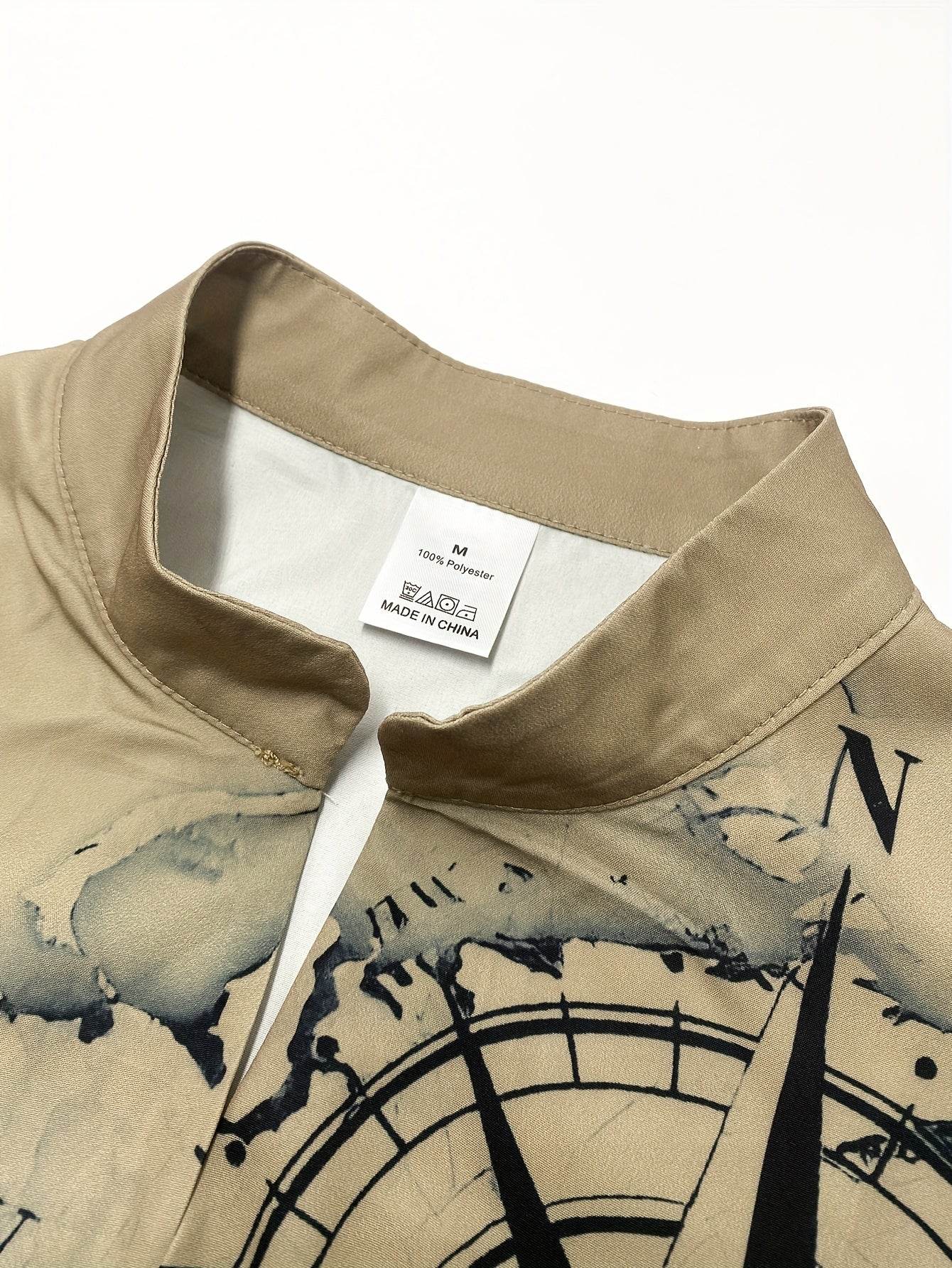 Men's Vintage Nautical Compass Casual Suit - Beige Polyester for All Seasons - Buy Center US