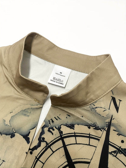 Men's Vintage Nautical Compass Casual Suit - Beige Polyester for All Seasons - Buy Center US