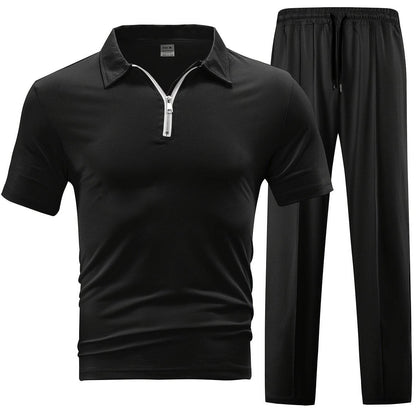 Men's Casual Knit Set - Zipper Short Sleeve Shirt & Drawstring Pants - Buy Center US