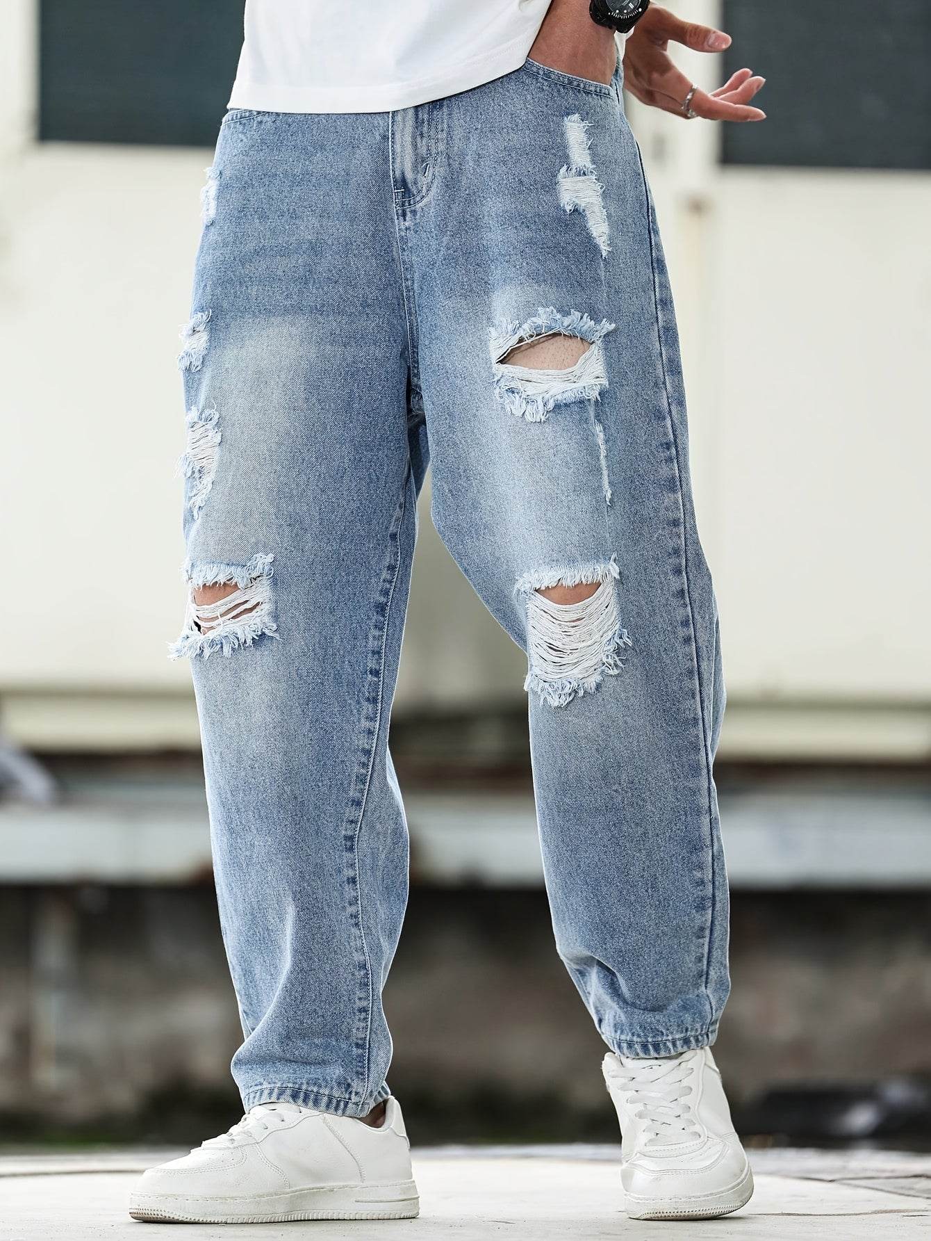 American Style Ripped Vintage Washed Jeans - Loose Fit Casual Comfort - Buy Center US