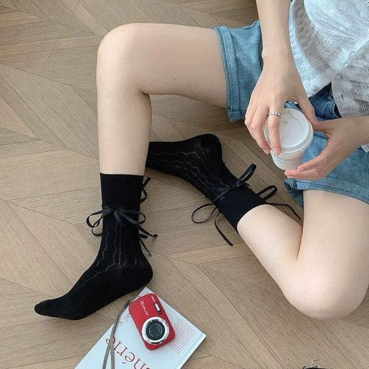 Women’s Mid-Calf Socks with Bow Strap - Stylish and Comfortable - Buy Center US