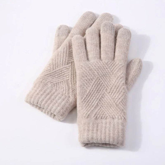 Autumn Winter Fleece-Lined Knitting Gloves - Thickened, Cozy Warmth - Buy Center US