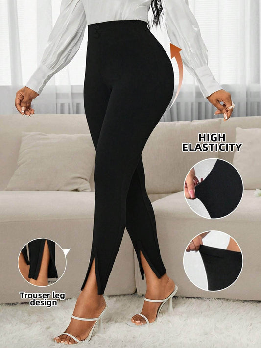 Women’s Elegant Split Hem Slim Fit Pants - Casual Drawstring Style - Buy Center US