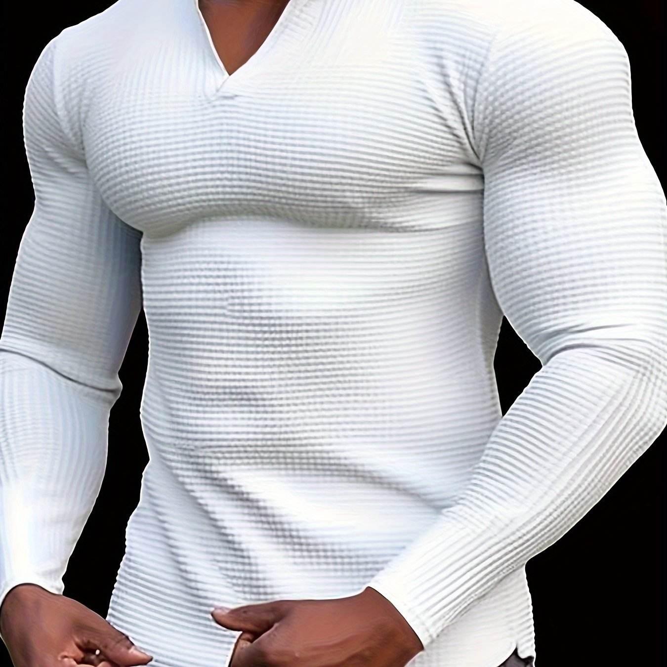 Men's Waffle V Neck Long Sleeve Active T-shirt - Comfy Casual Wear - Buy Center US