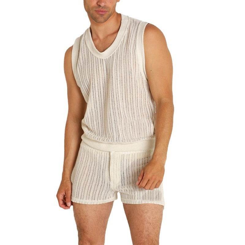 Buycenter Men's Casual Vest Shorts Suit - Stylish I-Shaped Design - Buy Center US
