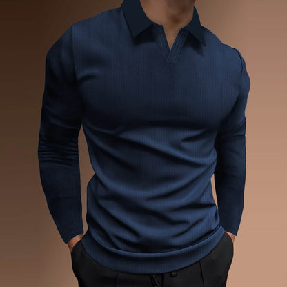 Solid Color Men’s Long Sleeve Lapel Shirt - Casual Fitness Style - Buy Center US
