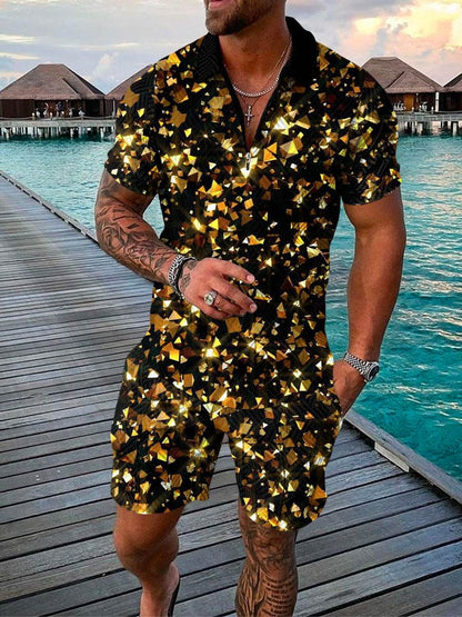 Men's Summer 3D Printed Geometric Shirt Set - Short Sleeve Hip Hop Style - Buy Center US