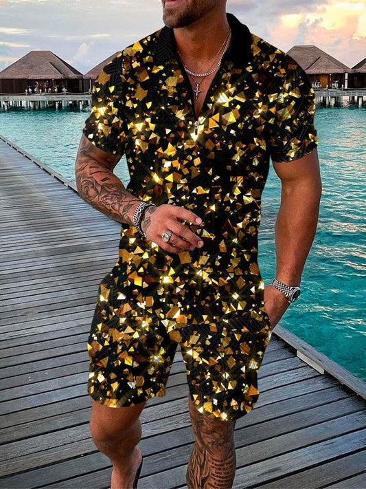 Men's Summer 3D Printed Geometric Shirt Set - Short Sleeve Hip Hop Style - Buy Center US