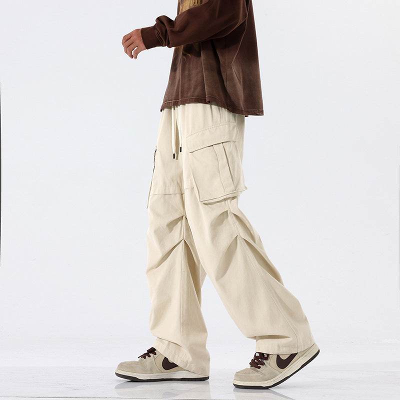 Buycenter Men's Retro Pleated Overalls - Casual Mid Waist Trousers - Buy Center US
