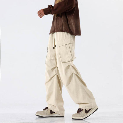 Buycenter Men's Retro Pleated Overalls - Casual Mid Waist Trousers - Buy Center US