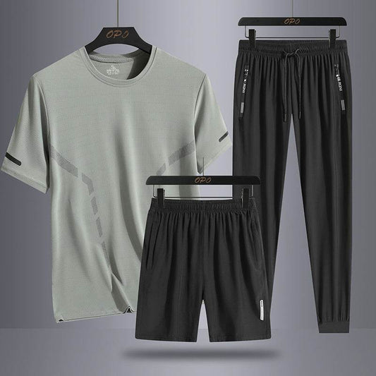 Buycenter Men's Sports Three-Piece Set - Short Sleeve & Breathable Pants - Buy Center US