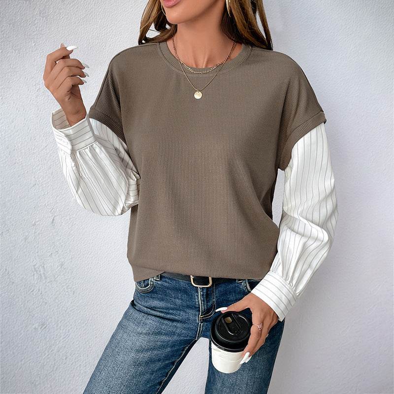 Long Sleeve Color Matching Knitted Sweater - Stylish Two-Piece Look - Buy Center US