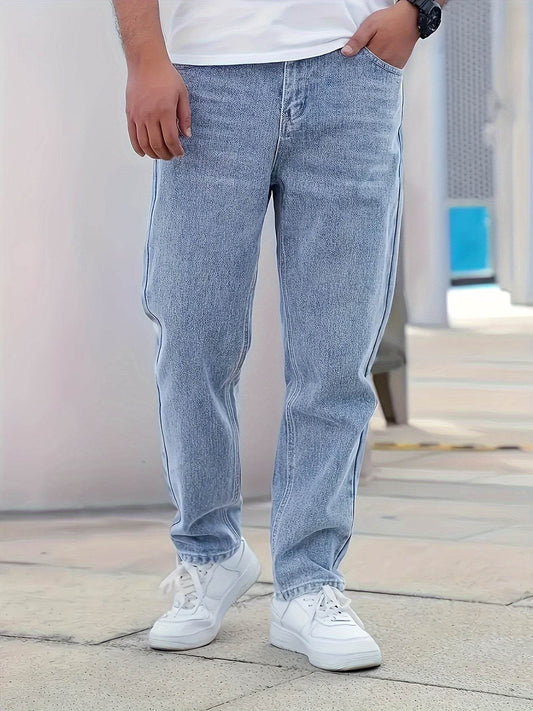 Men's Classic Washed Denim Jeans - Casual Cotton Blend for All Seasons - Buy Center US