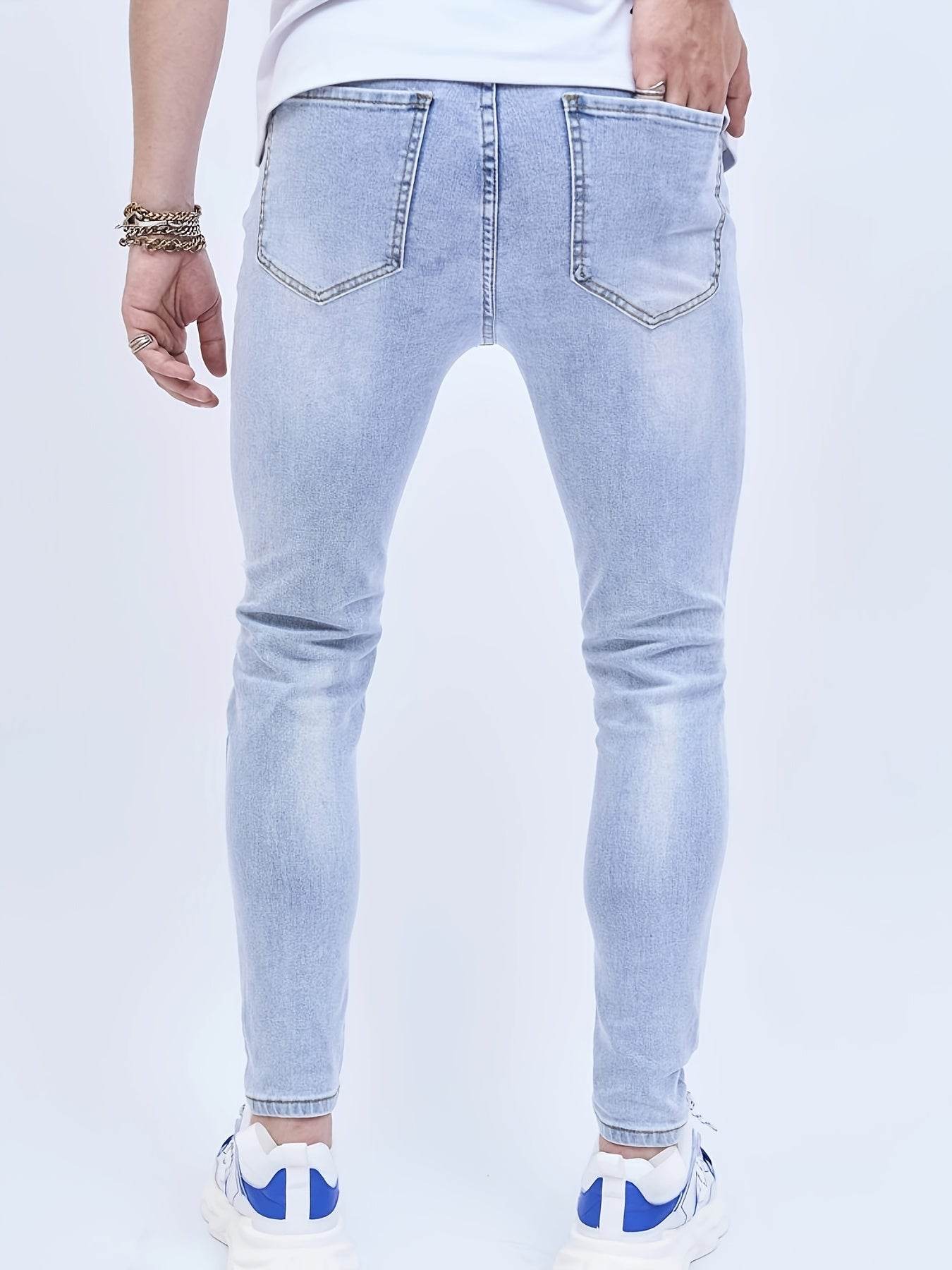 Men's Ripped Skinny Jeans - Medium Stretch Denim for Spring/Fall - Buy Center US