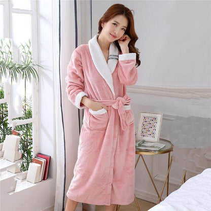 Buycenter Elegant Winter Flannel Robe Gown - Comfortable Casual Sleepwear - Buy Center US