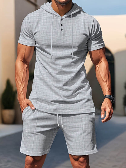 Men's Summer 2PC Set - Short Sleeve Hooded Sweatshirt & Shorts - Buy Center US