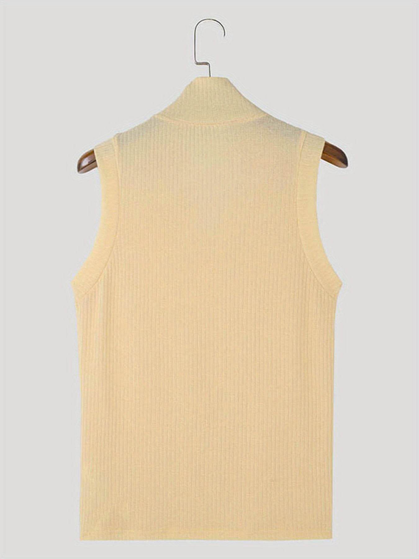Men's Casual Ribbed Knit Sleeveless Shirt - Lapel Collar Button-Up Tank - Buy Center US