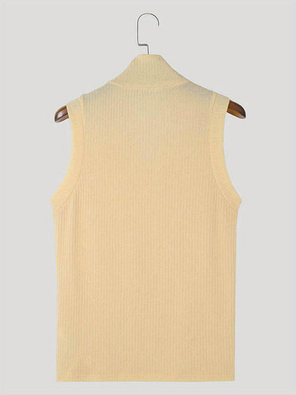 Men's Casual Ribbed Knit Sleeveless Shirt - Lapel Collar Button-Up Tank - Buy Center US