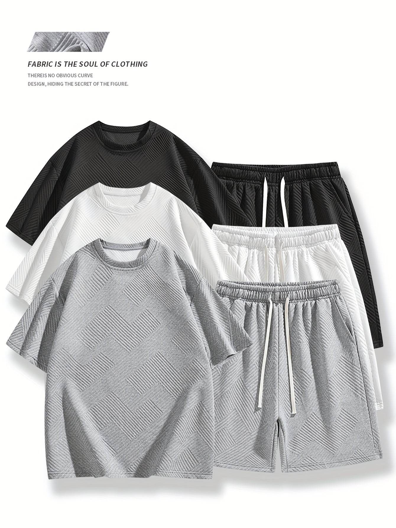 Men's Summer Houndstooth Knitted T-Shirt & Shorts Set - Casual Sports Outfit - Buy Center US