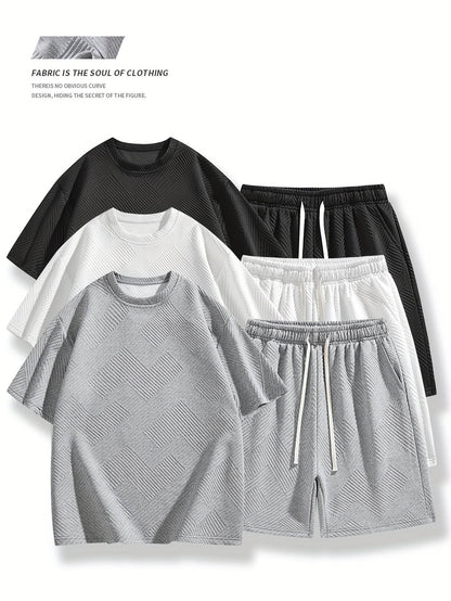 Men's Summer Houndstooth Knitted T-Shirt & Shorts Set - Casual Sports Outfit - Buy Center US