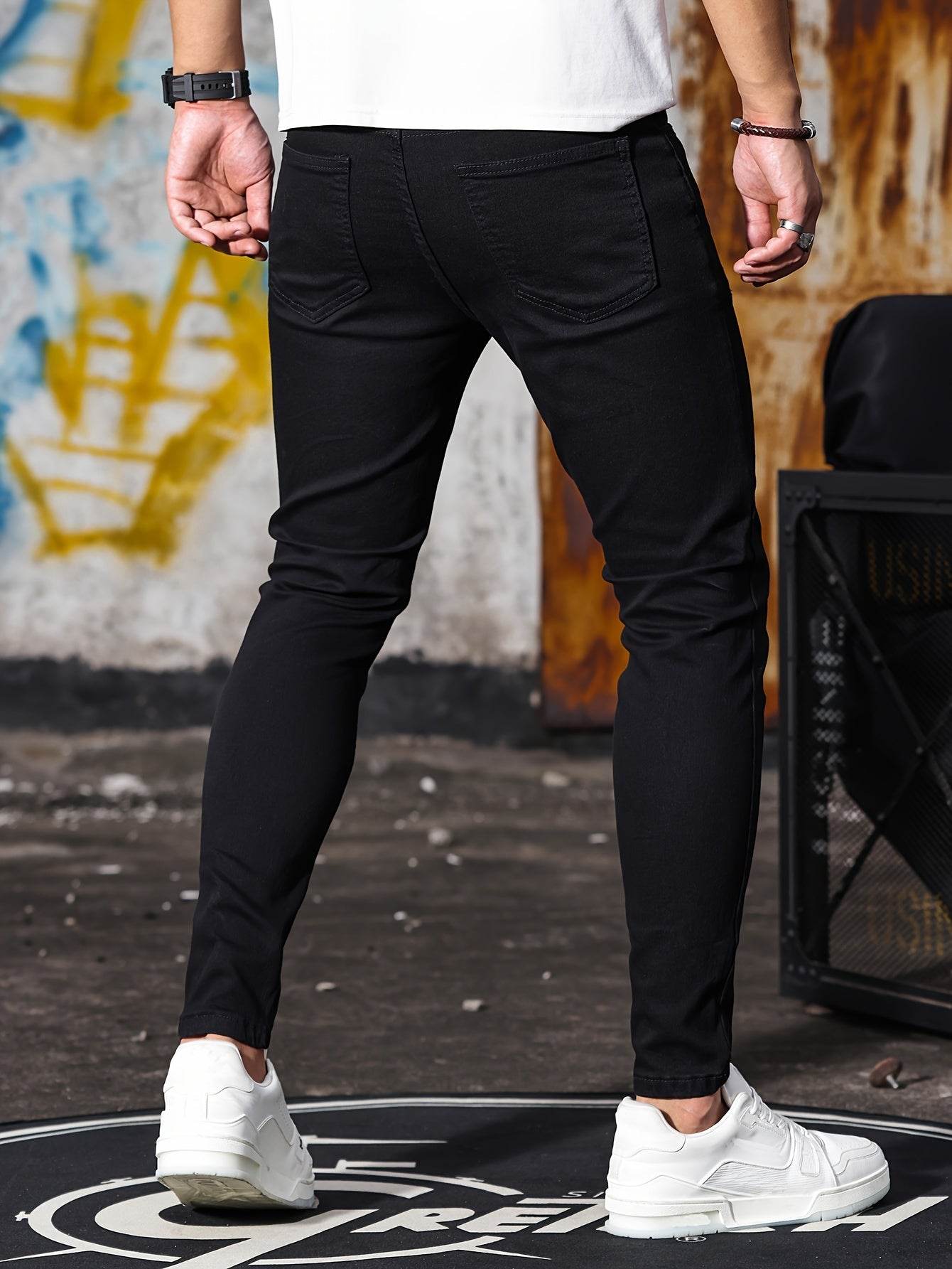 Men's Casual Skinny Jeans - Medium Stretch Denim Pants for All Seasons - Buy Center US