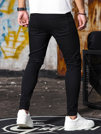 Men's Casual Skinny Jeans - Medium Stretch Denim Pants for All Seasons - Buy Center US