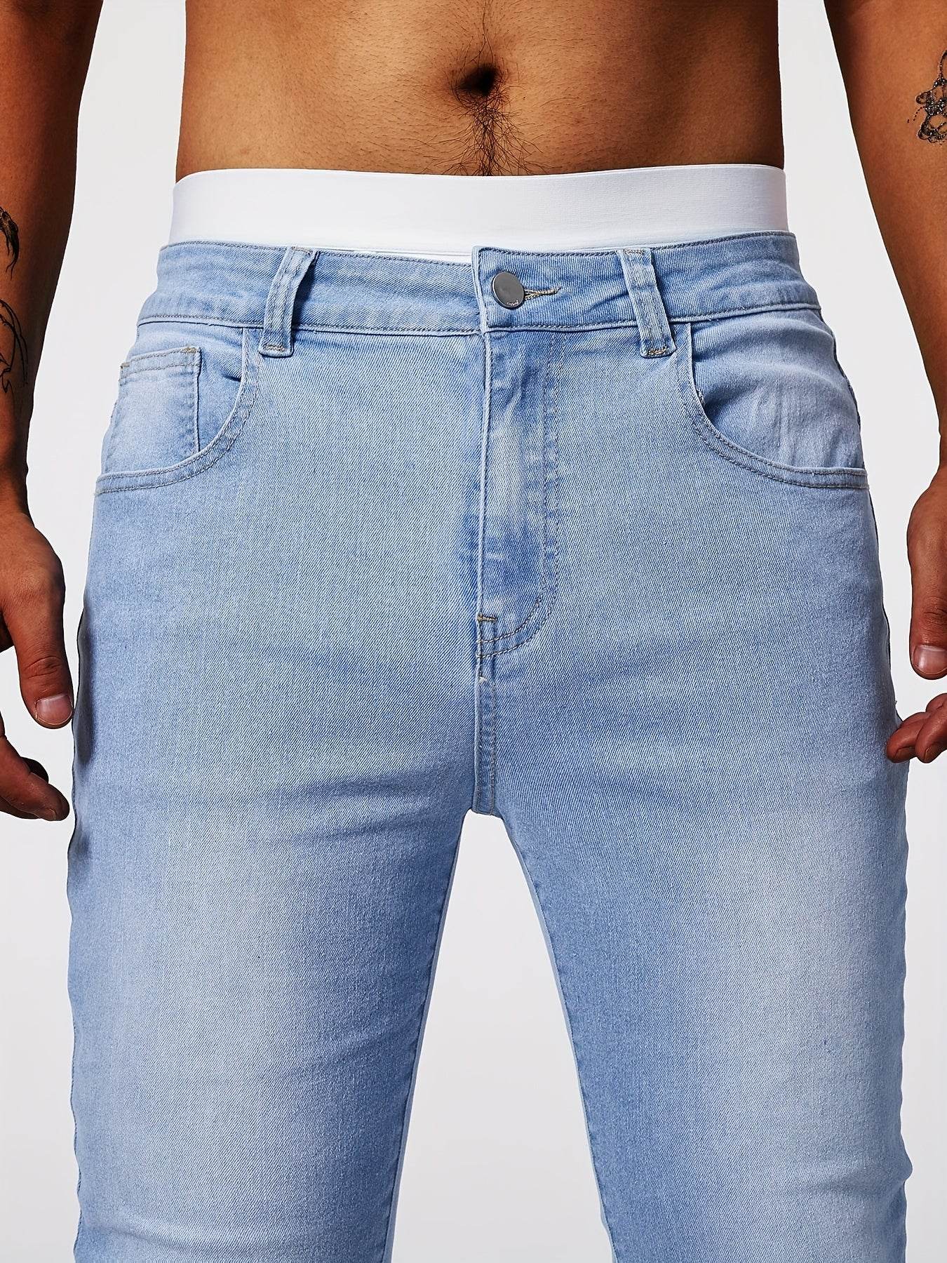 Slim-Fit Men's Solid Denim Pants - Casual Cotton Blend for Outdoors - Buy Center US