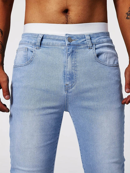Slim-Fit Men's Solid Denim Pants - Casual Cotton Blend for Outdoors - Buy Center US