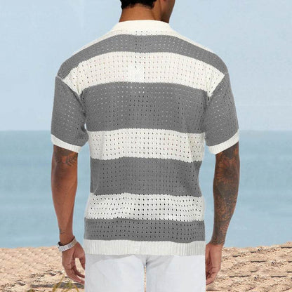 Men's Slim Fit Cardigan Polo - Short Sleeve Color Matching Knit Top - Buy Center US