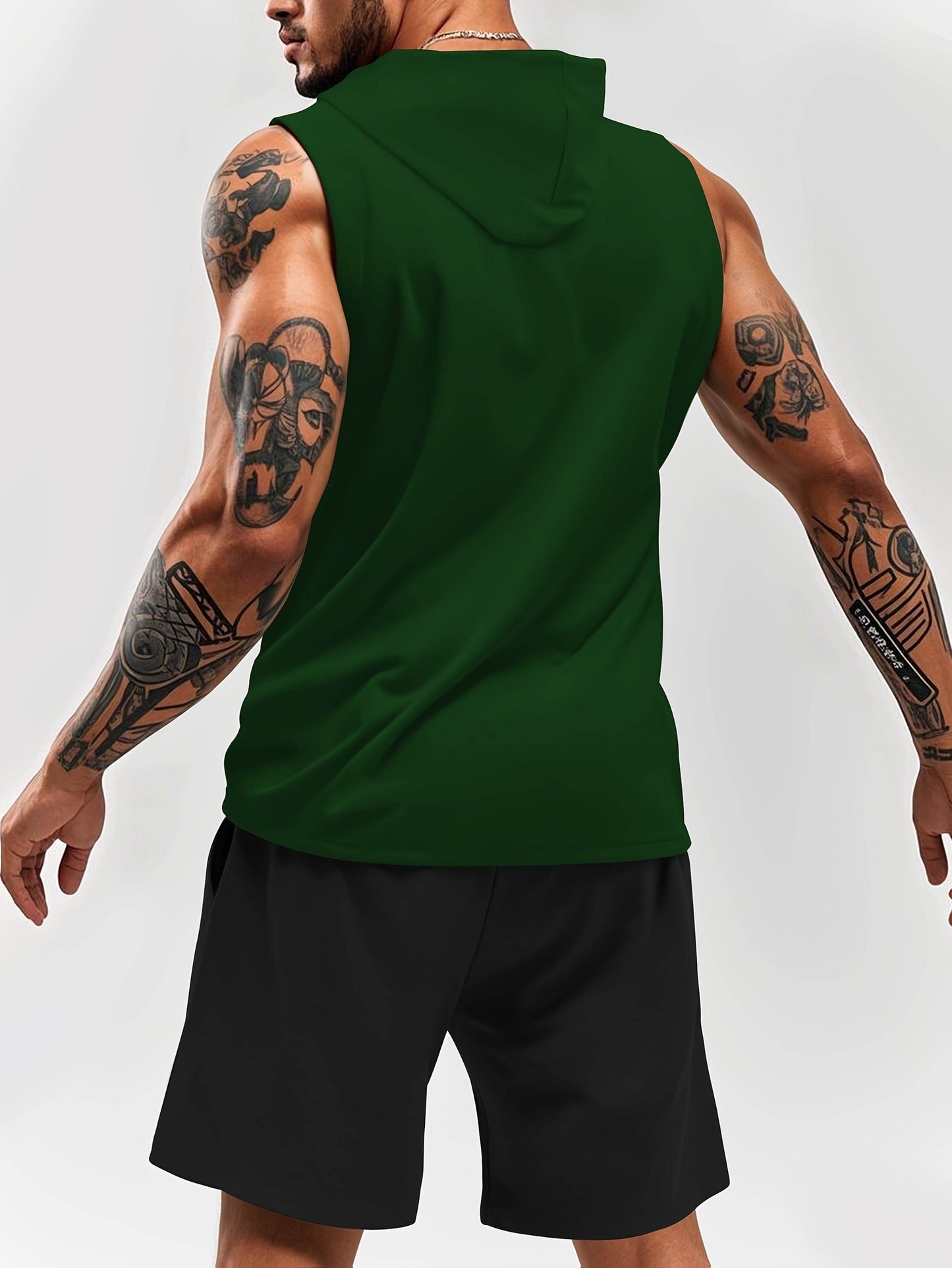 Black Sleeveless Hoodie & Shorts Set - White Bird Print, Casual Outdoor Wear - Buy Center US