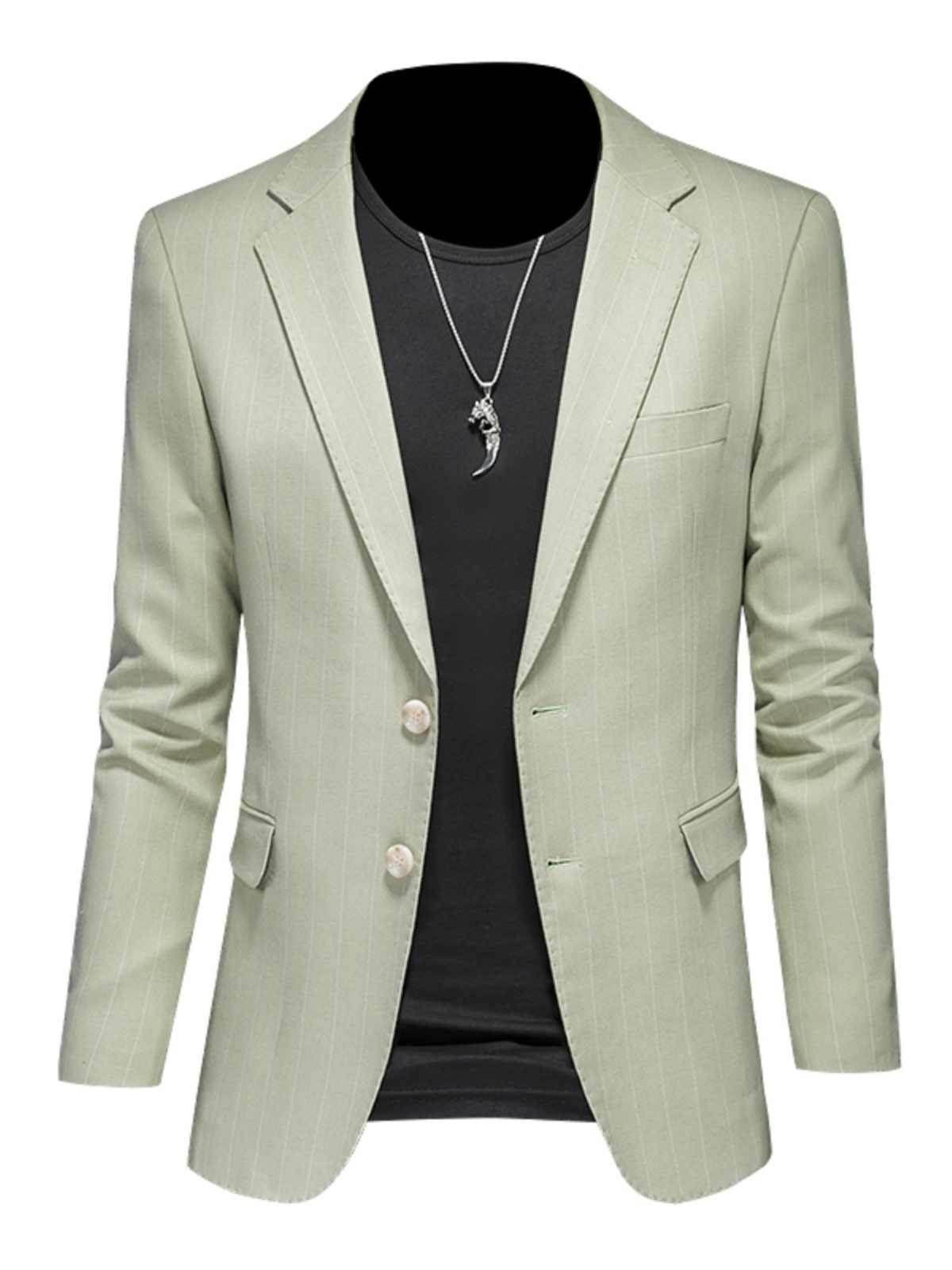 Buycenter Men's Casual Business Suit Set - Light Green Jacket & Vest - Buy Center US