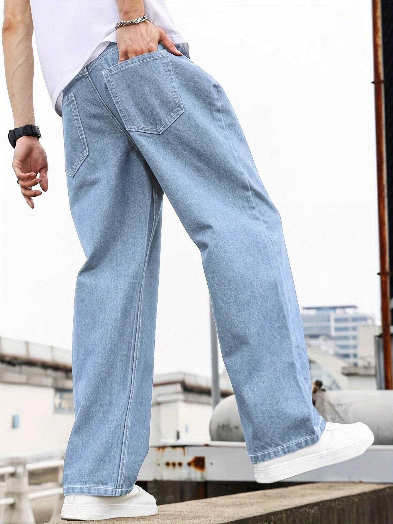Men’s Loose-Fit Jeans - Cotton Blend All-Season Denim with Pockets - Buy Center US