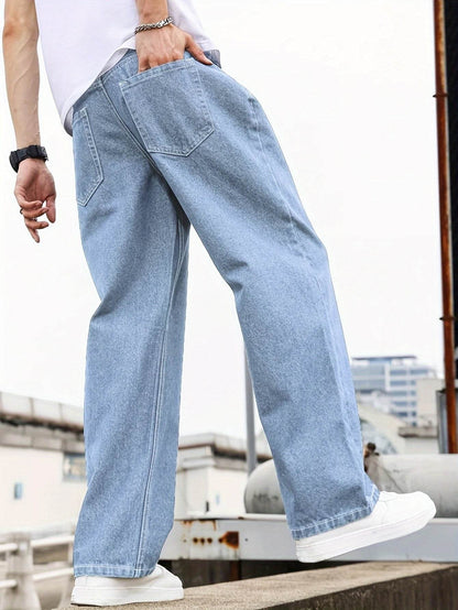 Men’s Loose-Fit Jeans - Cotton Blend All-Season Denim with Pockets - Buy Center US