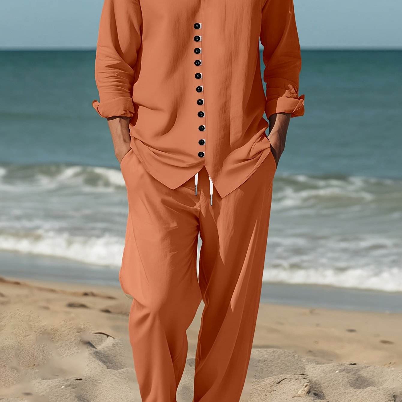 Men's Casual Orange Printed Suit - Two-Piece Outfit for All Seasons - Buy Center US