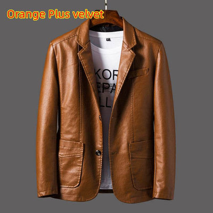 Buycenter Men's Leather Jacket - Stylish Autumn Thin Lapel, Multi-Pocket - Buy Center US