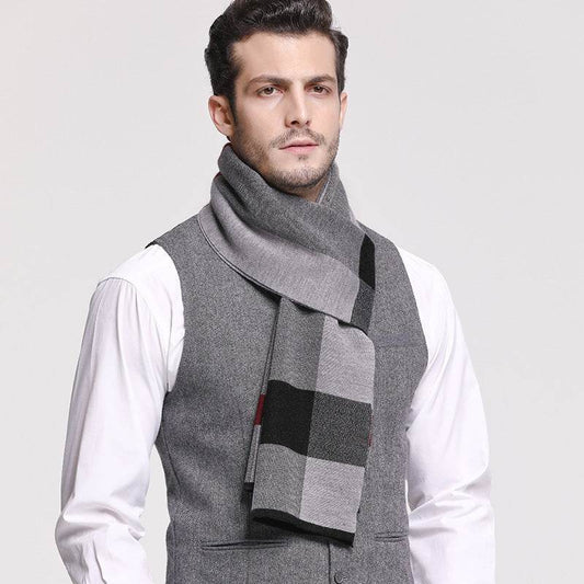 Buycenter Men's Wool Knitted Scarf - Plaid Design, Warm & Stylish - Buy Center US