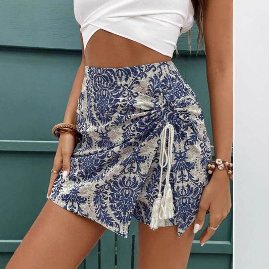 Women's Casual Retro Pattern Wrap Shorts - Temperament Commute Style - Buy Center US