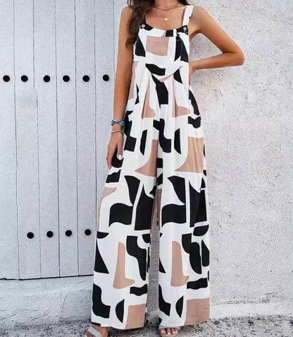 Women's Casual Printed Jumpsuit - Loose Fit, Sleeveless & Stylish - Buy Center US