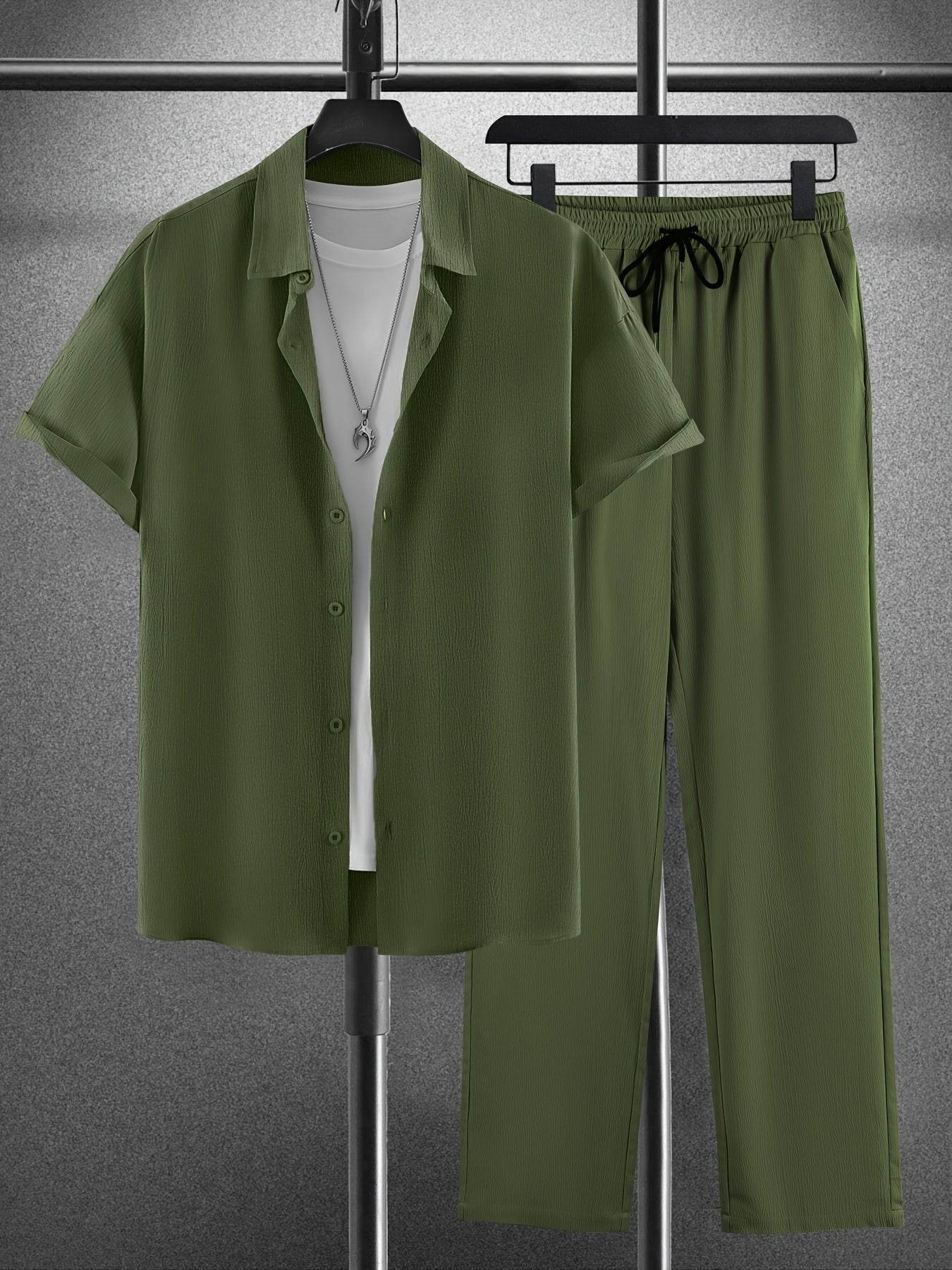 Men's Casual Outfit Set - Western-Style Shirt & Shorts, Machine Washable - Buy Center US