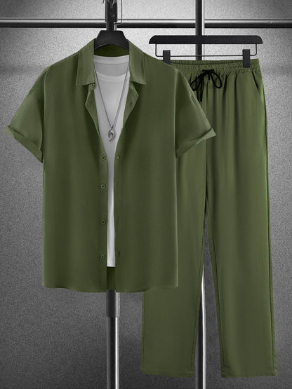 Men's Casual Outfit Set - Western-Style Shirt & Shorts, Machine Washable - Buy Center US