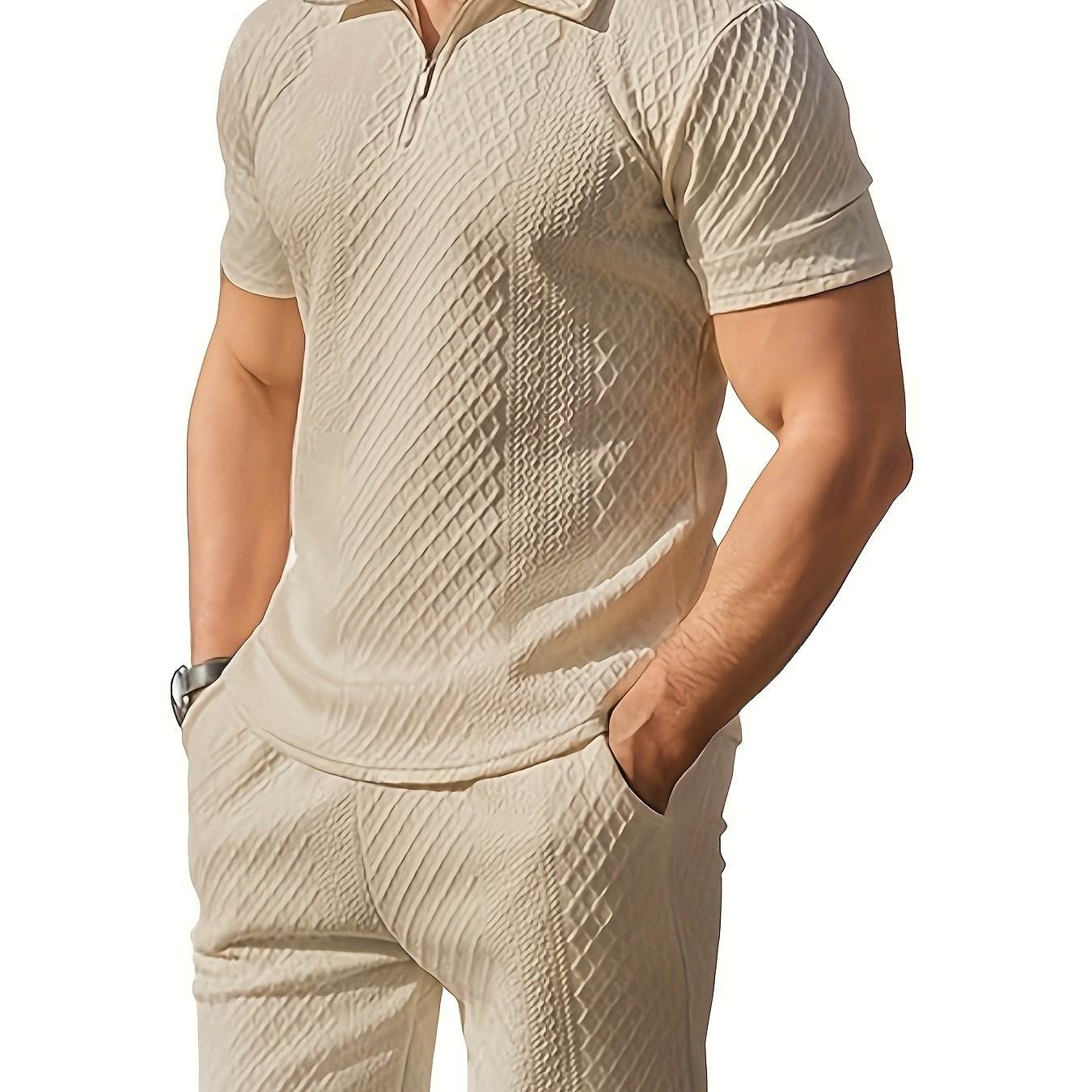 Men's Summer Jacquard Suit - Short Sleeve, Geometric Pattern, Regular Fit - Buy Center US