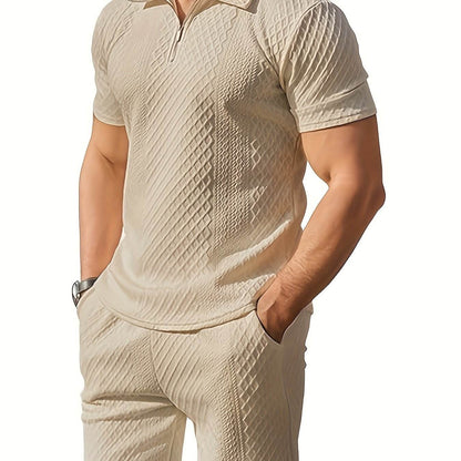 Men's Summer Jacquard Suit - Short Sleeve, Geometric Pattern, Regular Fit - Buy Center US