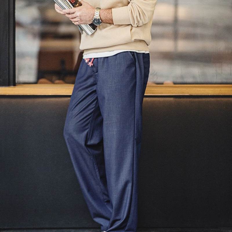 Men's Retro Loose Straight Pants - Casual Indigo Blue Trousers - Buy Center US