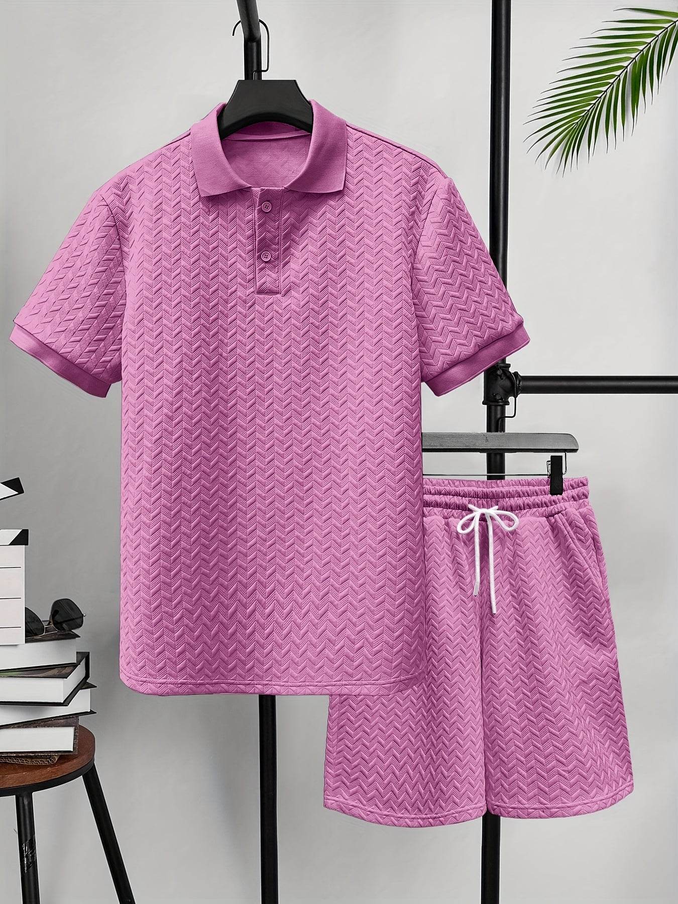 Men's Summer 2-Piece Set - Solid Color Polo T-Shirt & Shorts - Buy Center US