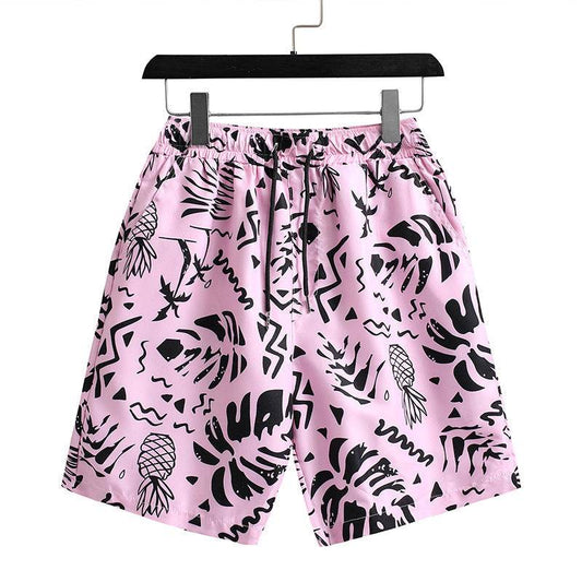 Buycenter Men's Hawaiian Beach Shirt Suit - Casual Pink Print Set - Buy Center US