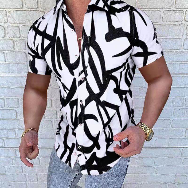 Casual Loose Men's Shirt - European American Style with Lapel Print - Buy Center US