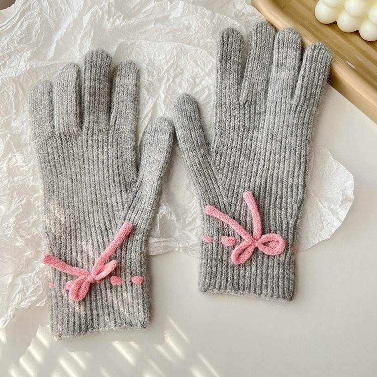 Cozy Autumn & Winter Bow Finger Gloves - Warm Acrylic, Cute Styles - Buy Center US