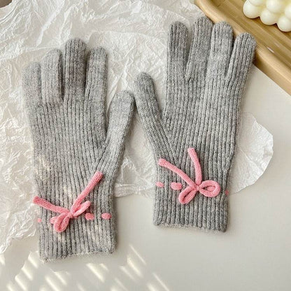 Cozy Autumn & Winter Bow Finger Gloves - Warm Acrylic, Cute Styles - Buy Center US