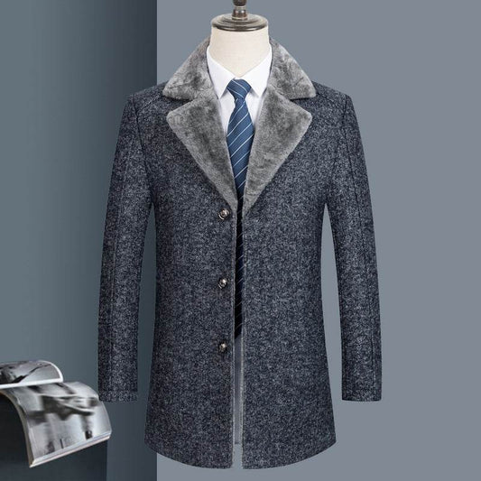 Buycenter Woolen Coat for Men - Autumn Winter Lapel Style in Gray/Brown - Buy Center US