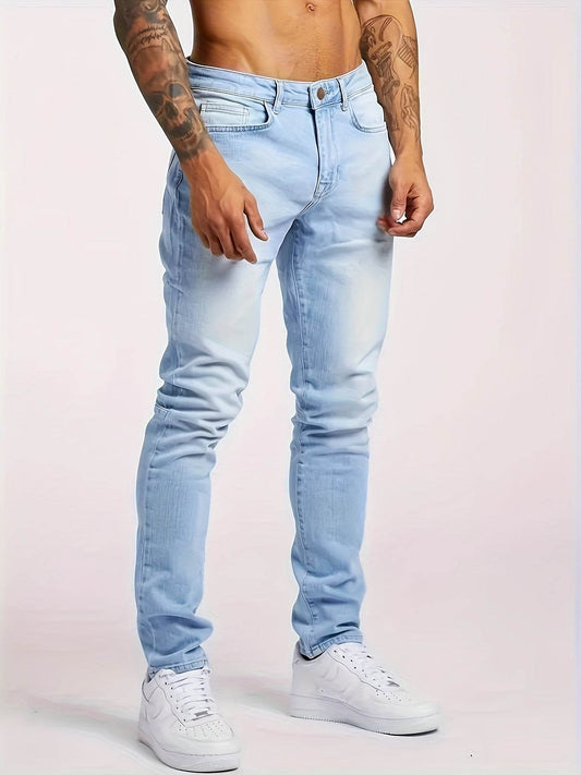 Men's Slim-Fit Stretch Denim Jeans - All-Season Casual Water-Washed Style - Buy Center US